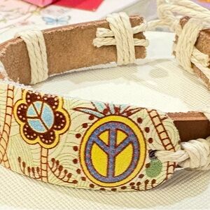NEW Leather Peace Sign Bracelet - Multicolor